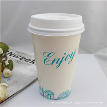 Einmalige weiße Farbe Einfache Kaffee Papier Tasse mit Kunststoff Deckel